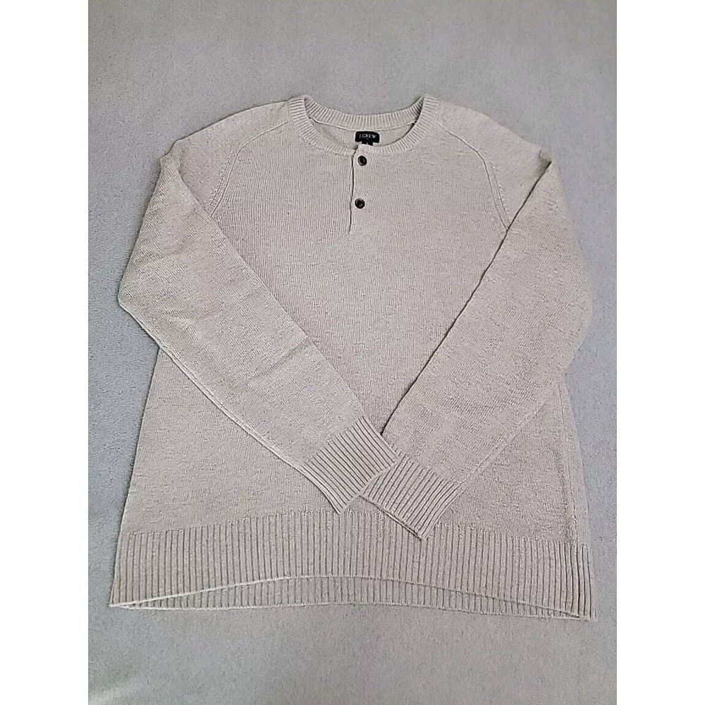 J.Crew Henley Sweater Womens L Gray Lambswool Blend Raglan Heathered Preppy